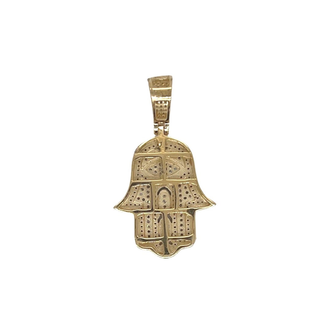 10K Yellow Gold Evil Eye Hamsa Diamond Pendant 0.45 CT 1.25"