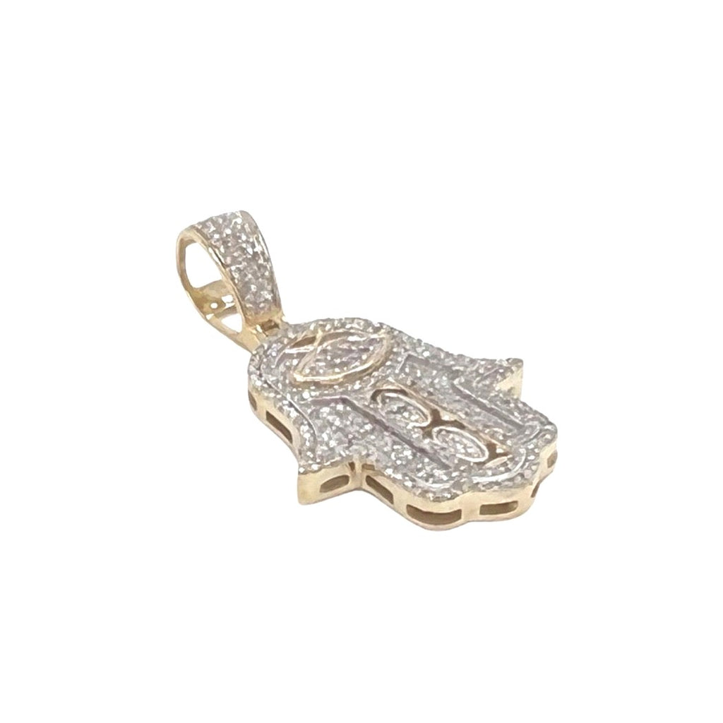 10K Yellow Gold Evil Eye Hamsa Diamond Pendant 0.45 CT 1.25"