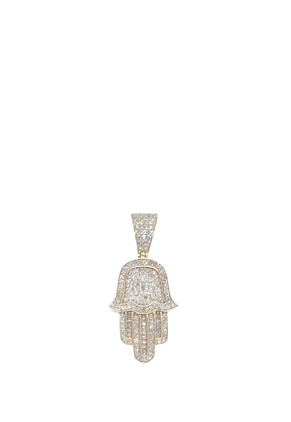 10K Yellow Gold Hamsa Diamond Pendant 0.40 CT 1.2"