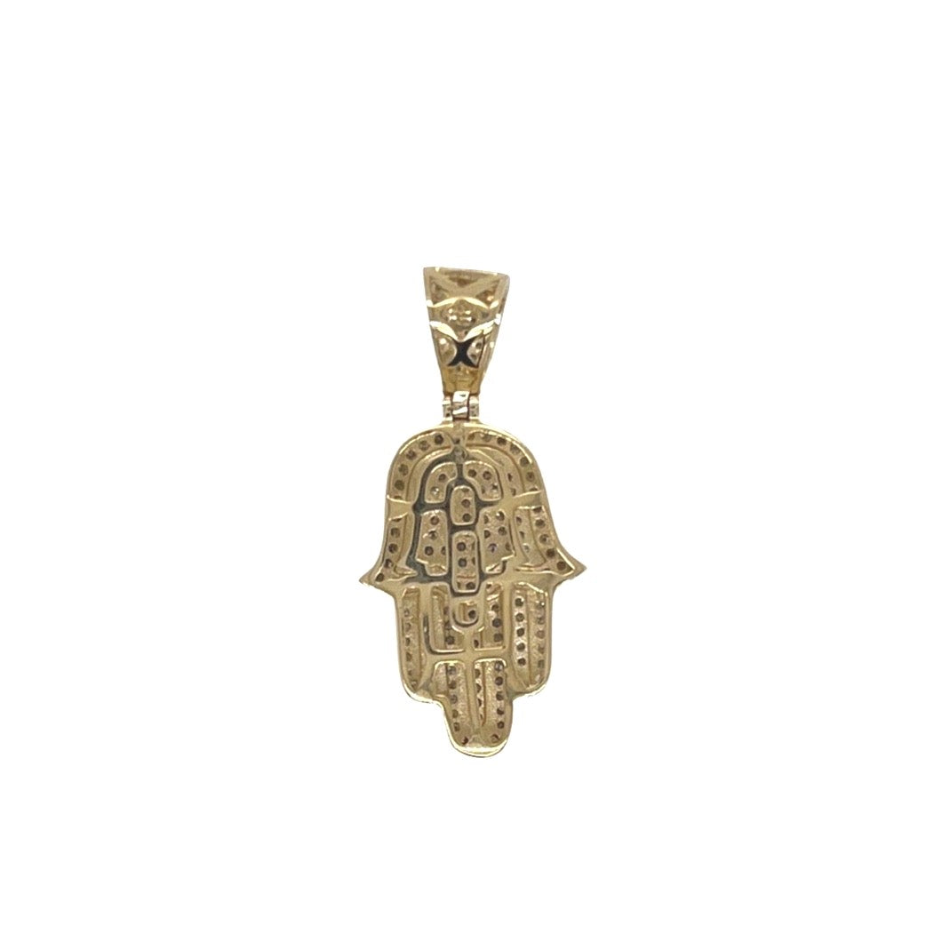 10K Yellow Gold Hamsa Diamond Pendant 0.40 CT 1.2"