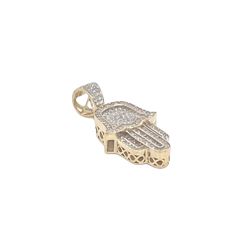 10K Yellow Gold Hamsa Diamond Pendant 0.40 CT 1.2"