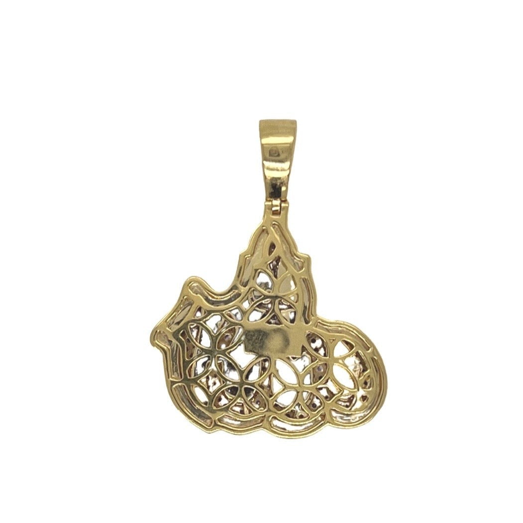 10K Yellow Gold Muslim Arabic 3D Allah Diamond Pendant 0.65 CT 1.3"