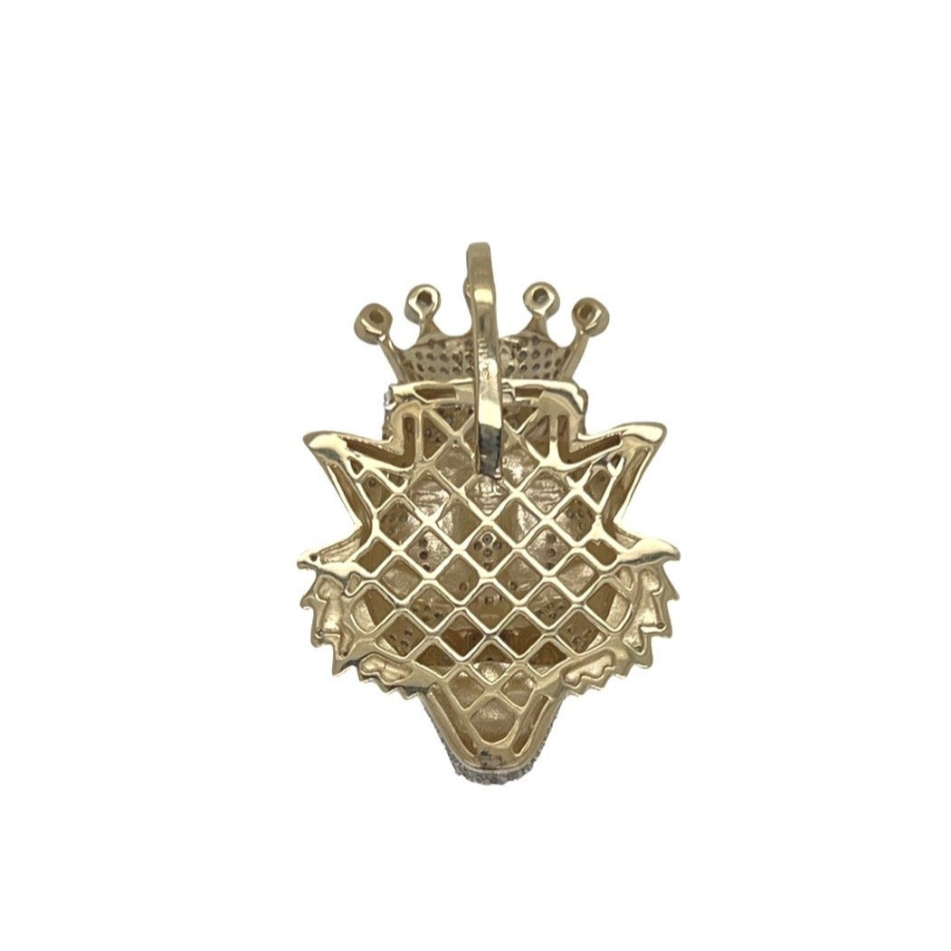 10K Yellow Gold Crown Tiger Head Diamond Pendant 0.80 CT 1.25"