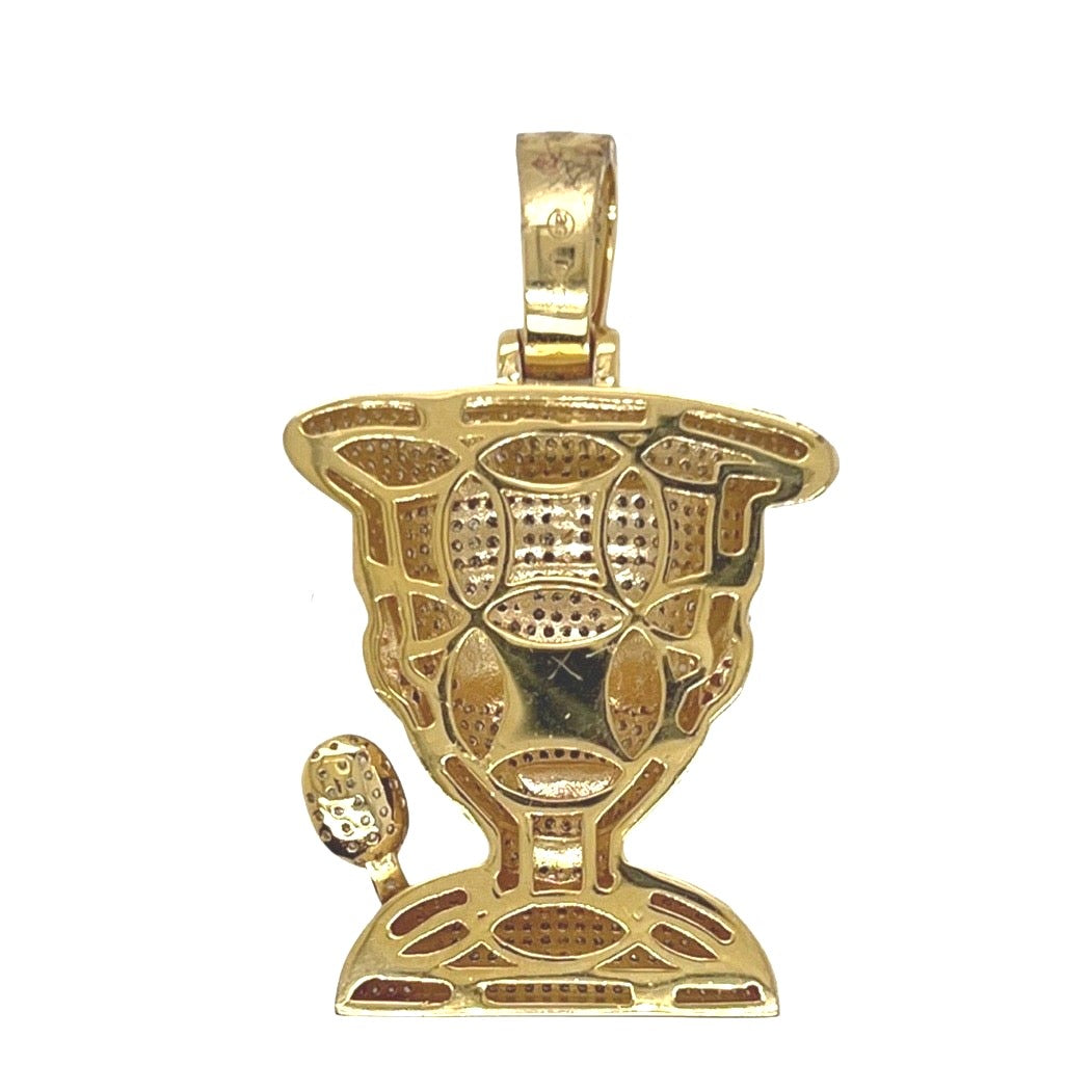 10K Yellow Gold Chef Head with Spoon Emoji Diamond Pendant 1.7 CT 1.65"