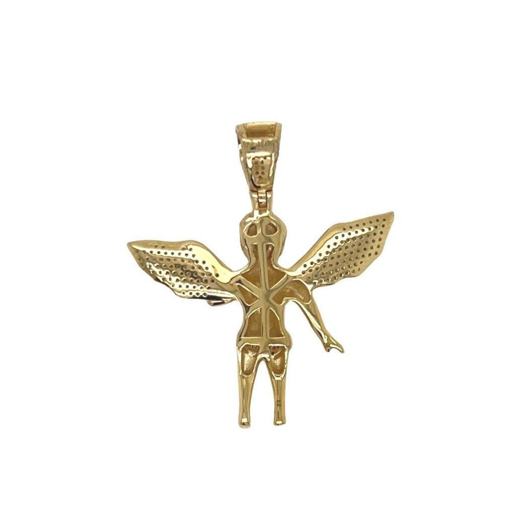 10K Yellow Gold Angel Cherub Diamond Pendant 0.25 CT 1.35"