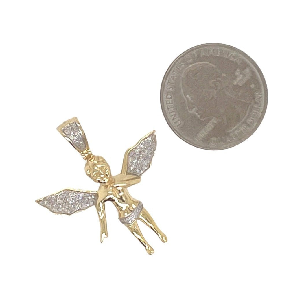 10K Yellow Gold Angel Cherub Diamond Pendant 0.25 CT 1.35"