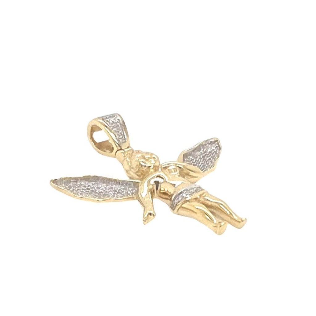 10K Yellow Gold Angel Cherub Diamond Pendant 0.25 CT 1.35"
