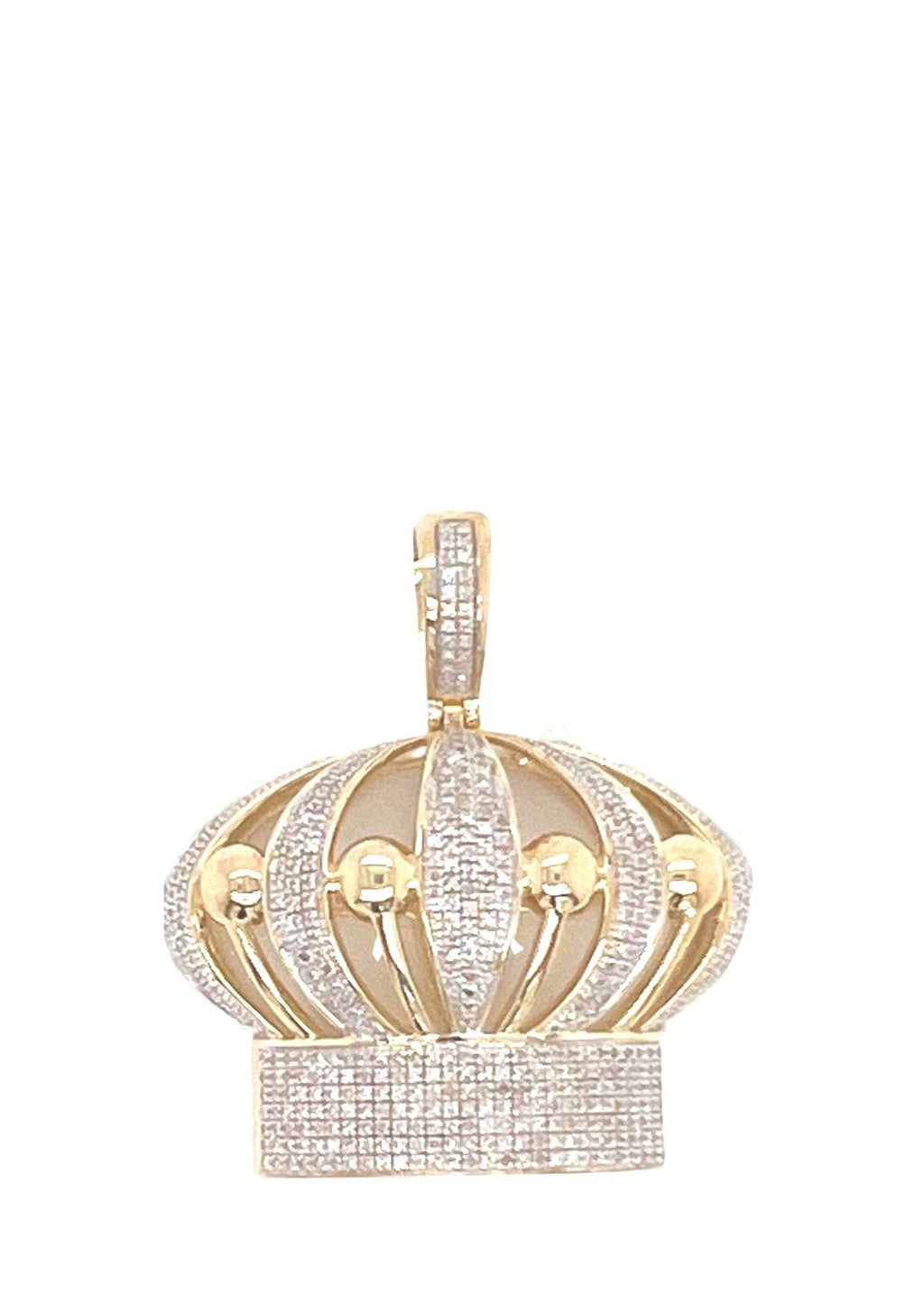 10K Yellow Gold Royal Crown King Diamond Pendant 0.90 CT 1.5"