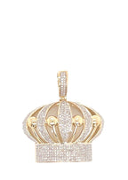 10K Yellow Gold Royal Crown King Diamond Pendant 0.90 CT 1.5"