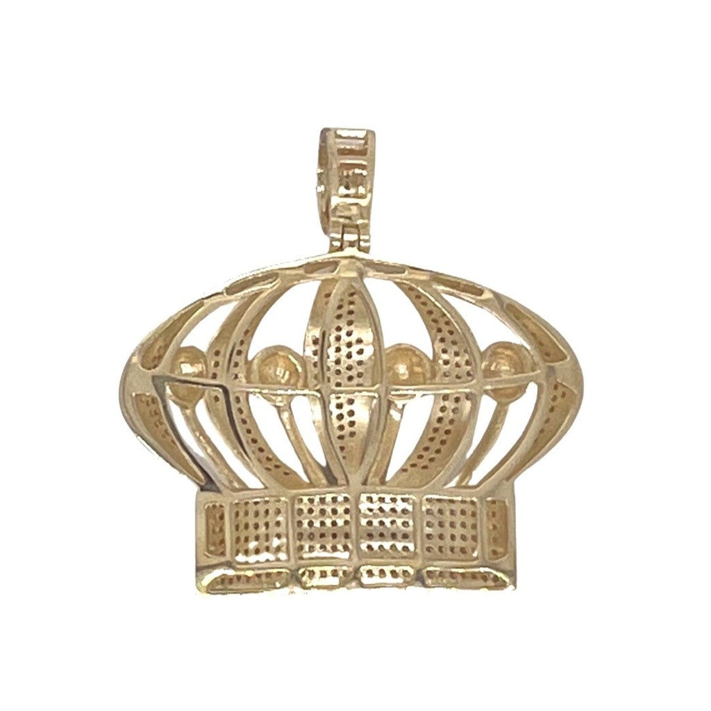 10K Yellow Gold Royal Crown King Diamond Pendant 0.90 CT 1.5"