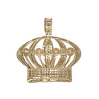 10K Yellow Gold Royal Crown King Diamond Pendant 0.90 CT 1.5"