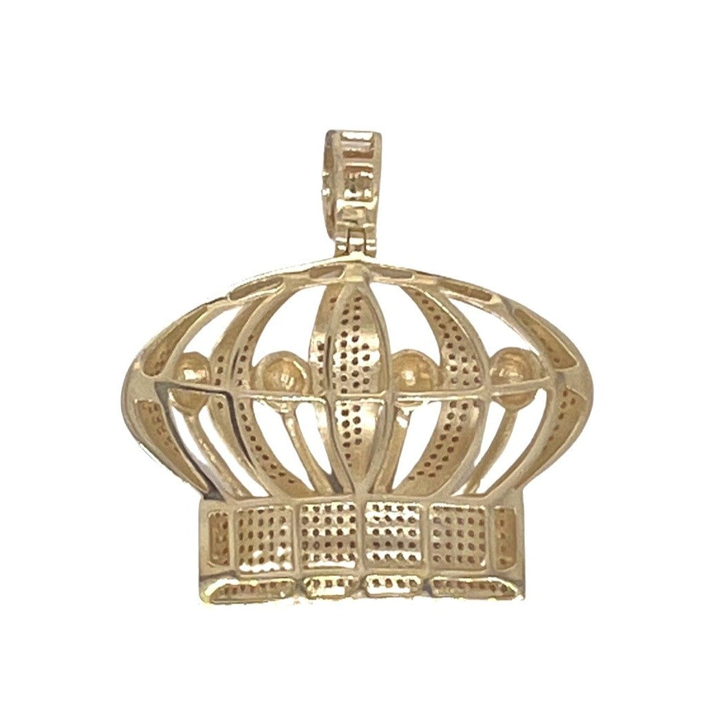 10K Yellow Gold Royal Crown King Diamond Pendant 0.90 CT 1.5"