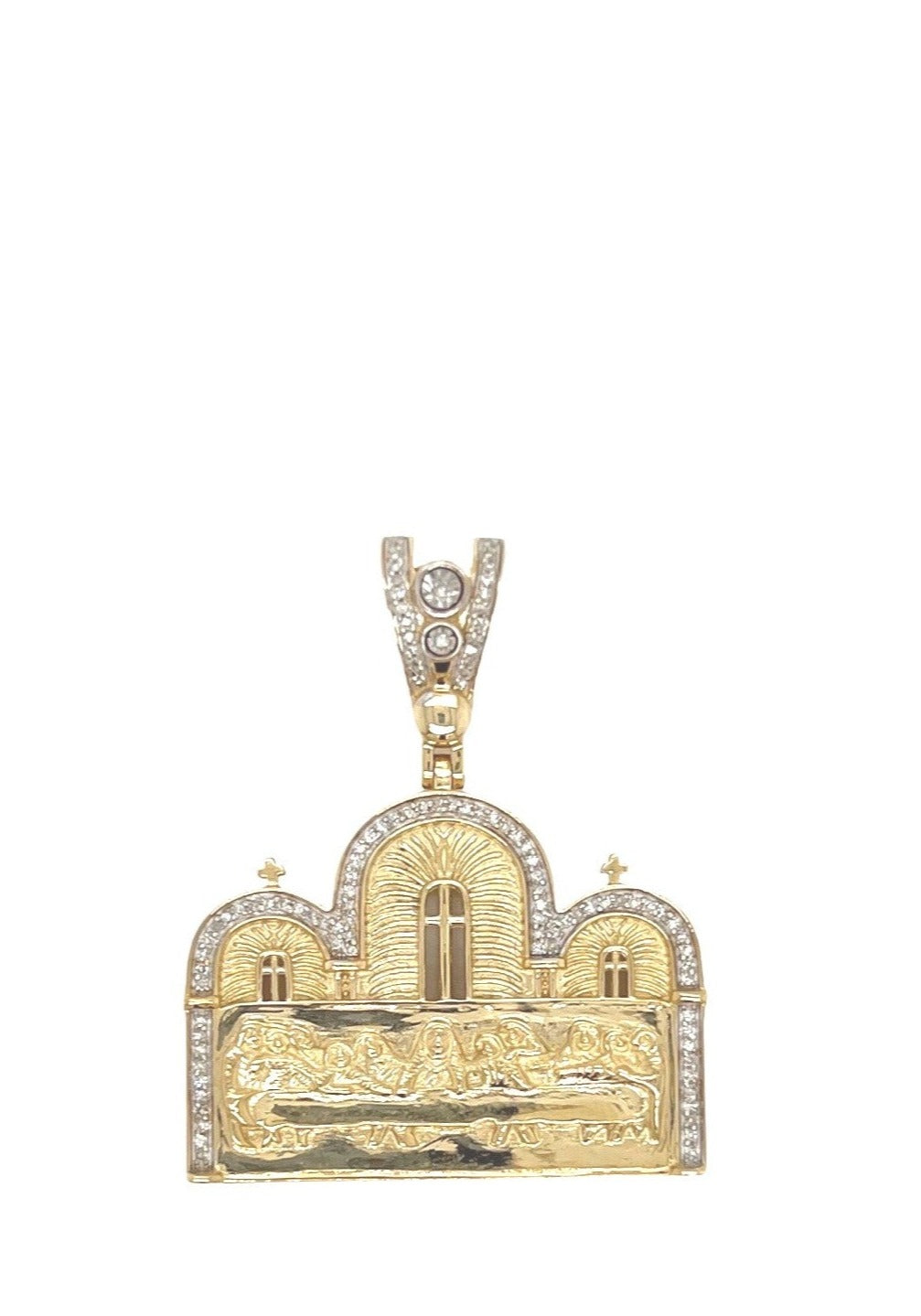 10K Yellow Gold Last Supper Diamond Pendant 0.25 CT 1.5"
