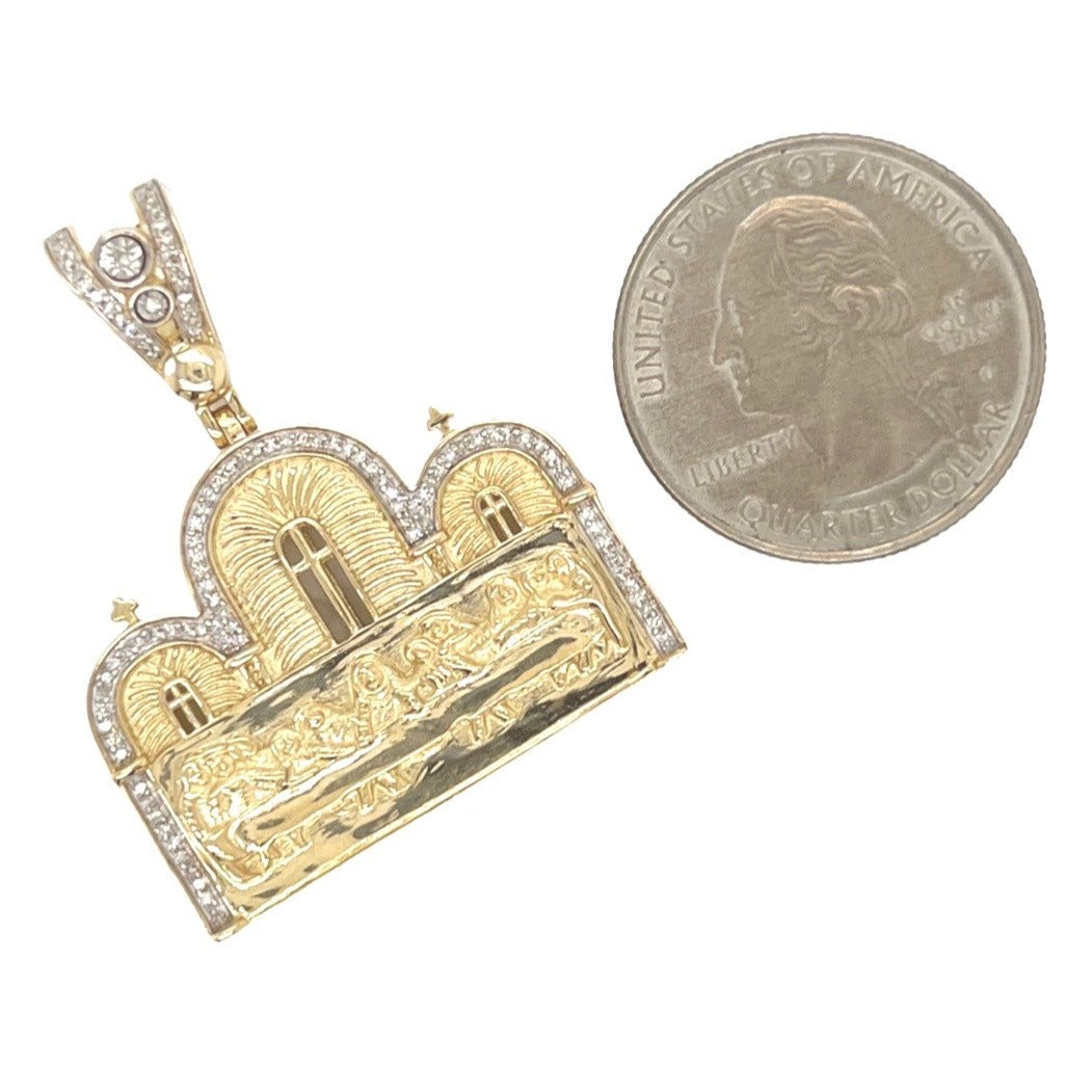 10K Yellow Gold Last Supper Diamond Pendant 0.25 CT 1.5"
