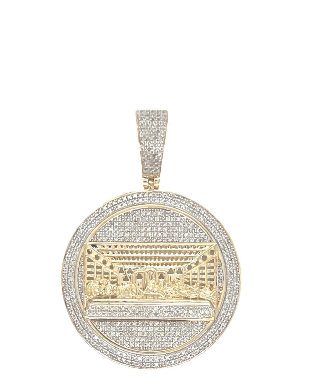 10K Yellow Gold Last Supper Medallion Diamond Pendant 1.0 CT 1.75"