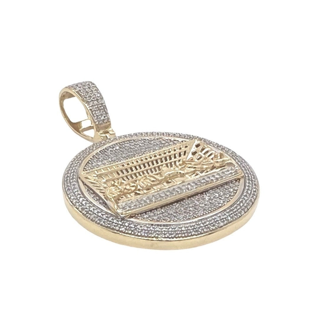 10K Yellow Gold Last Supper Medallion Diamond Pendant 1.0 CT 1.75"