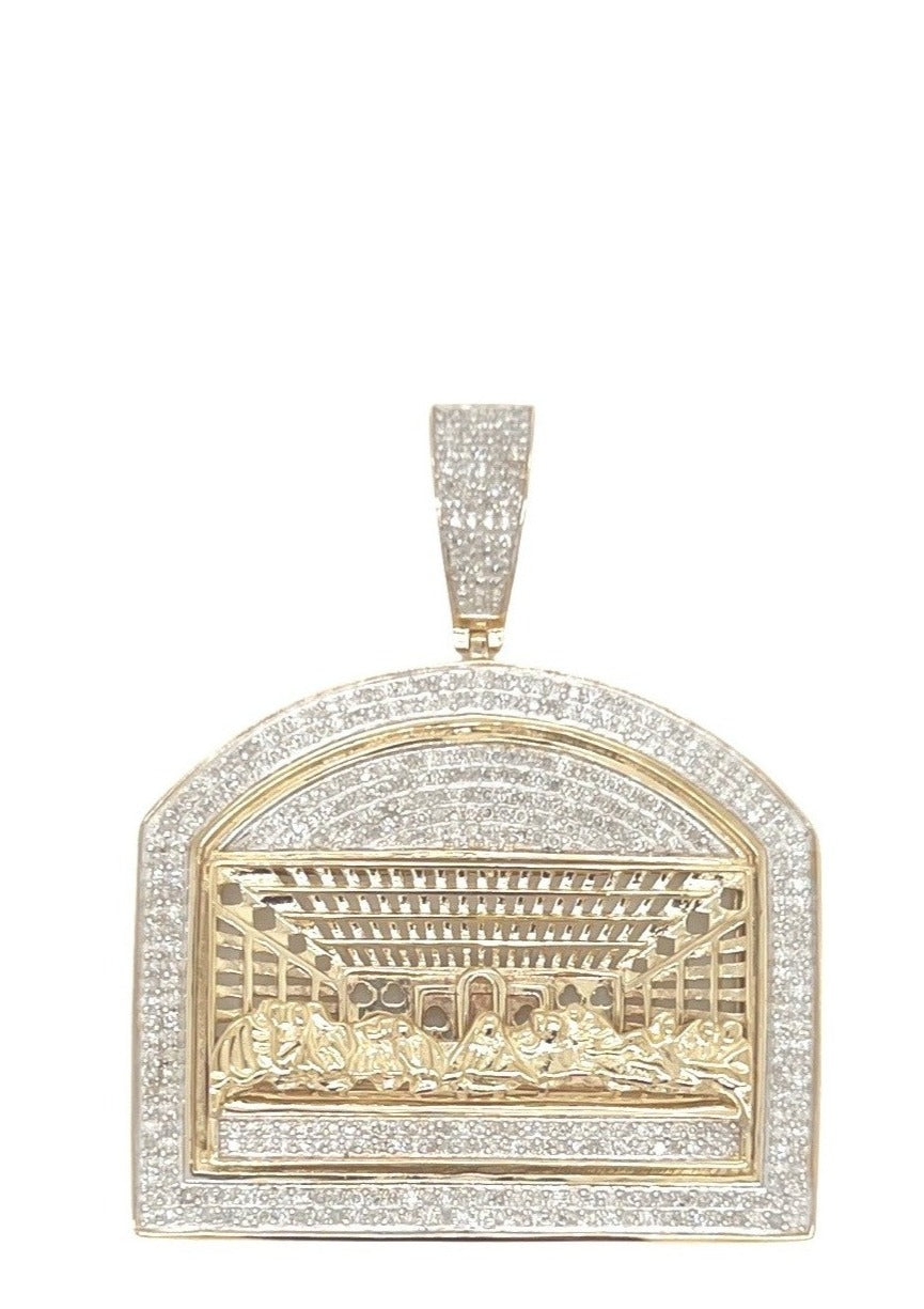 10K Yellow Gold Last Supper Diamond Pendant 1.15 CT 1.75"