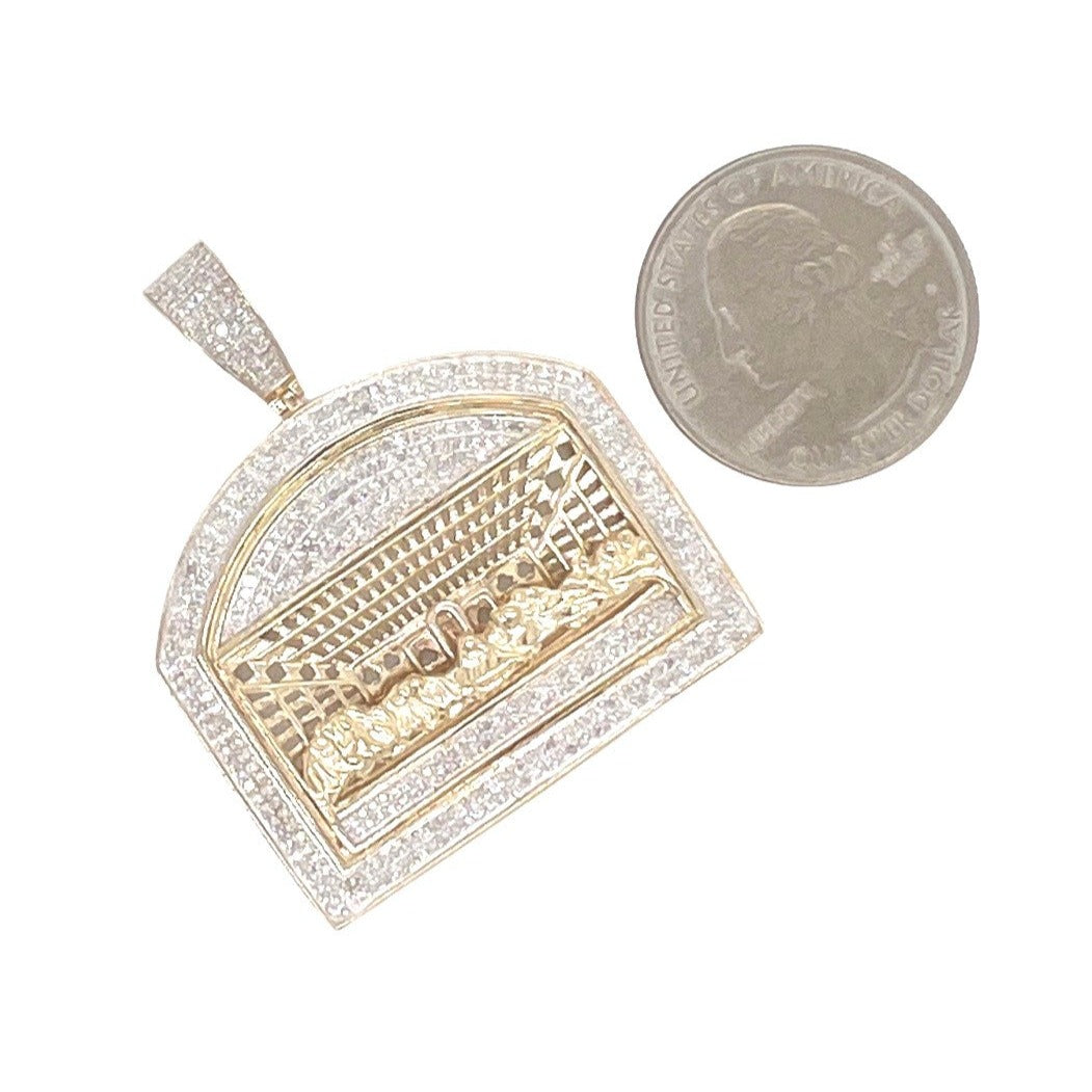 10K Yellow Gold Last Supper Diamond Pendant 1.15 CT 1.75"