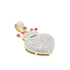 10K Yellow Gold Puffed Crown Heart Diamond Pendant 1.0 CT 1.4"