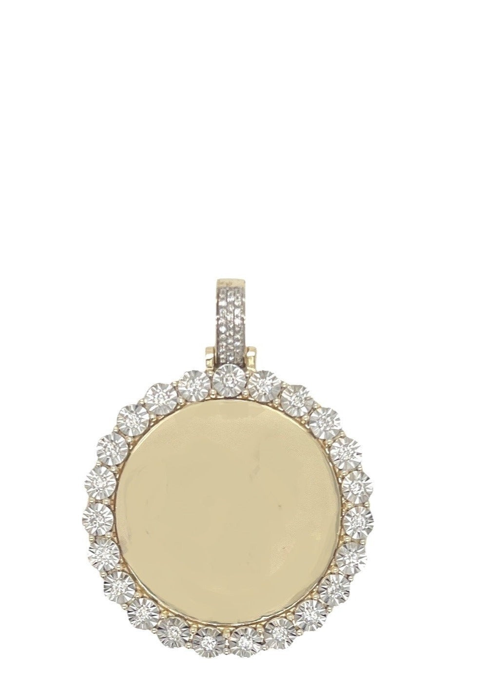 10K Yellow Gold Round Memory Frame Diamond Pendant 0.55 CT 1.65"