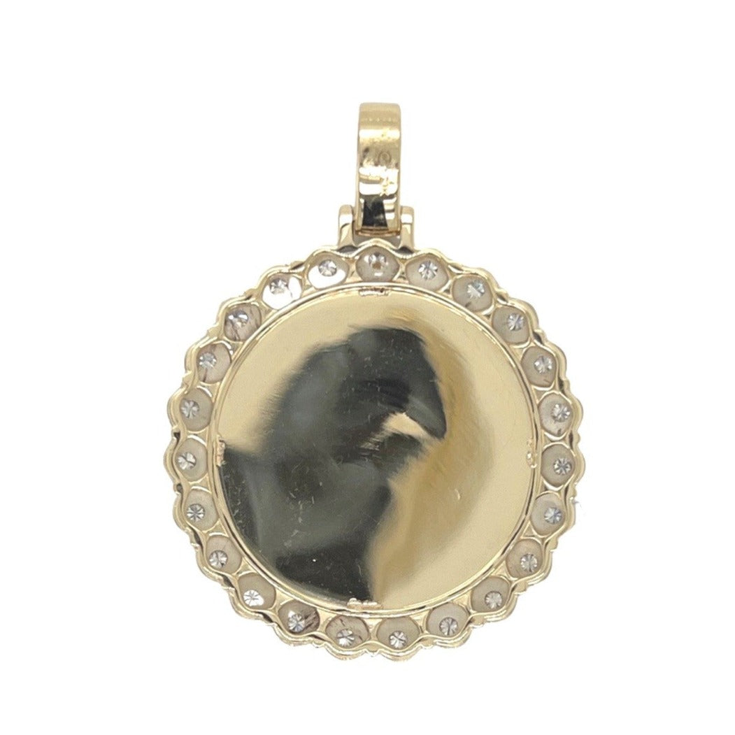 10K Yellow Gold Round Memory Frame Diamond Pendant 0.55 CT 1.65"