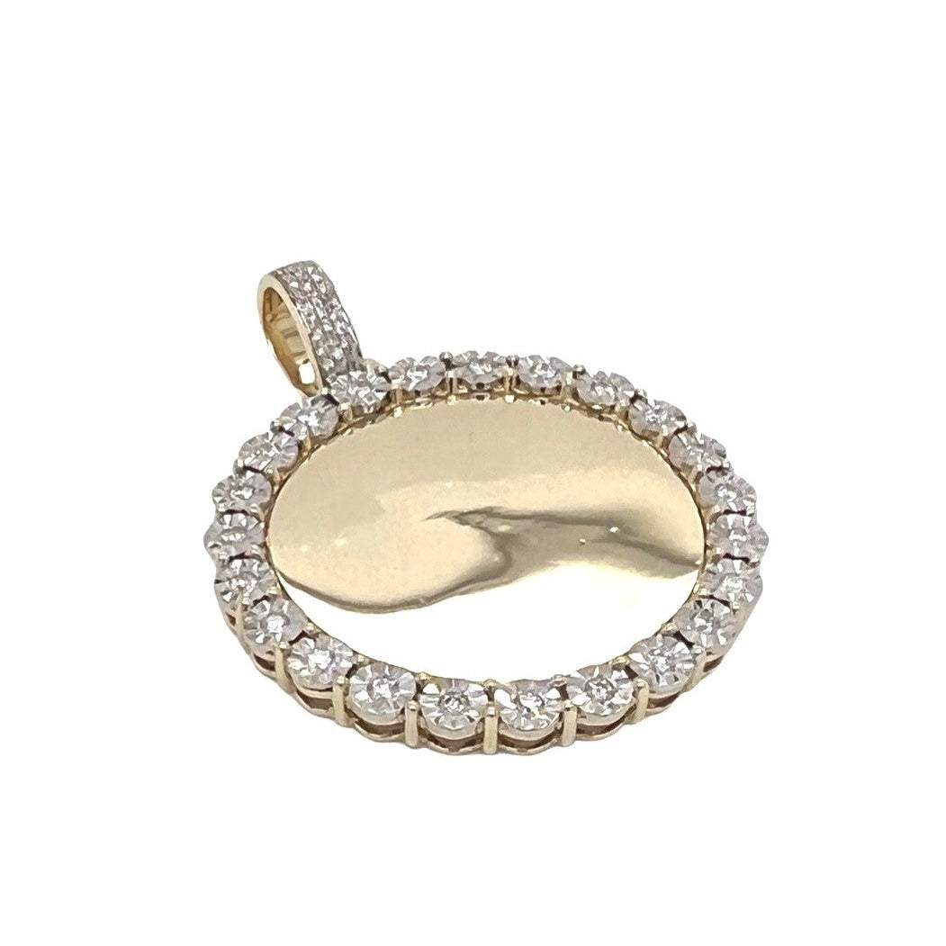 10K Yellow Gold Round Memory Frame Diamond Pendant 0.55 CT 1.65"