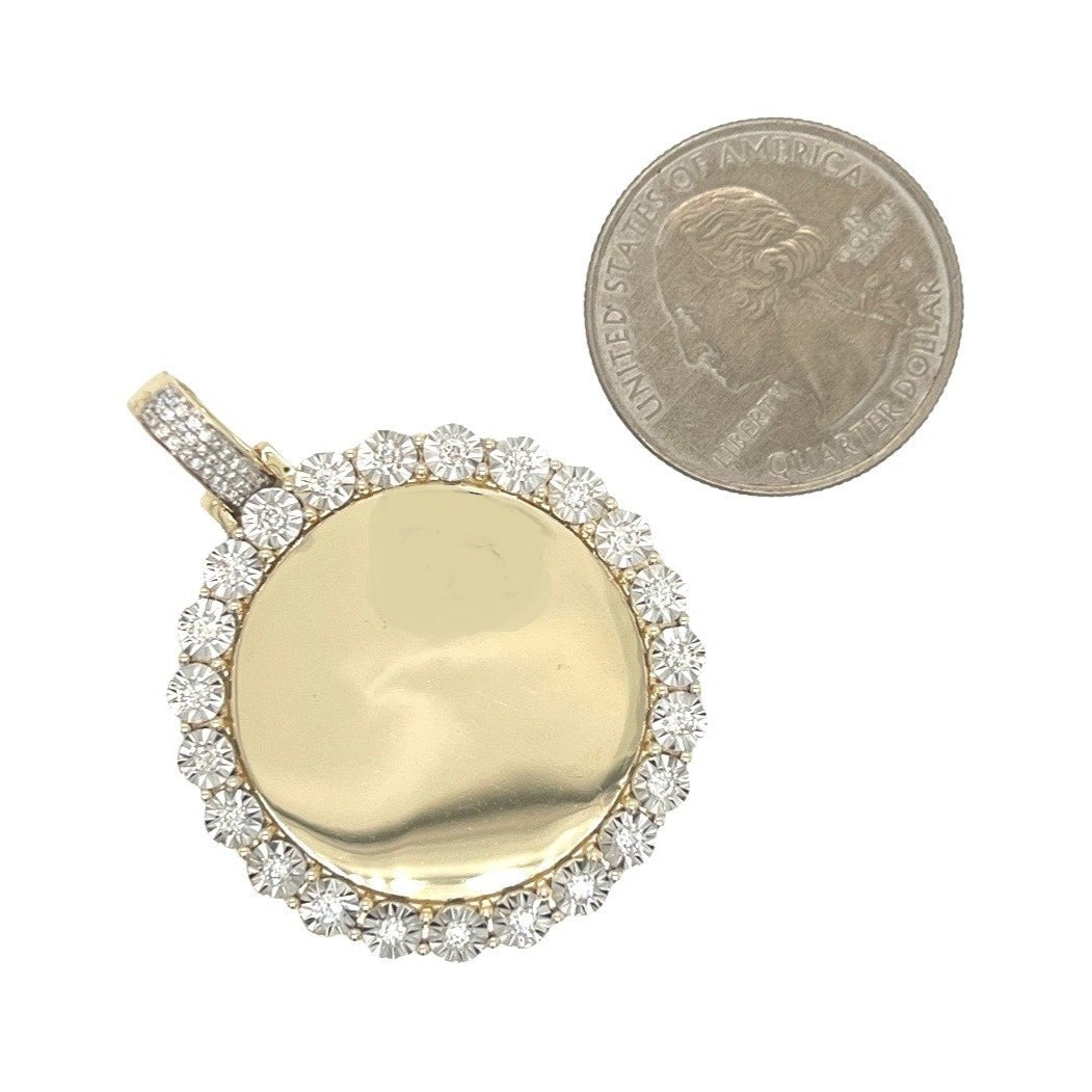 10K Yellow Gold Round Memory Frame Diamond Pendant 0.55 CT 1.65"