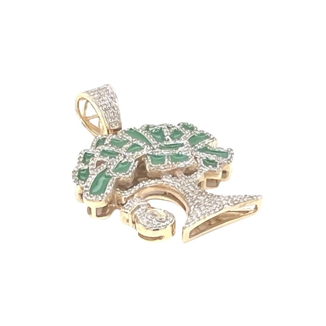 10K Yellow Gold Dollar Tree with Money Bag Diamond Pendant 0.65 CT 1.35"