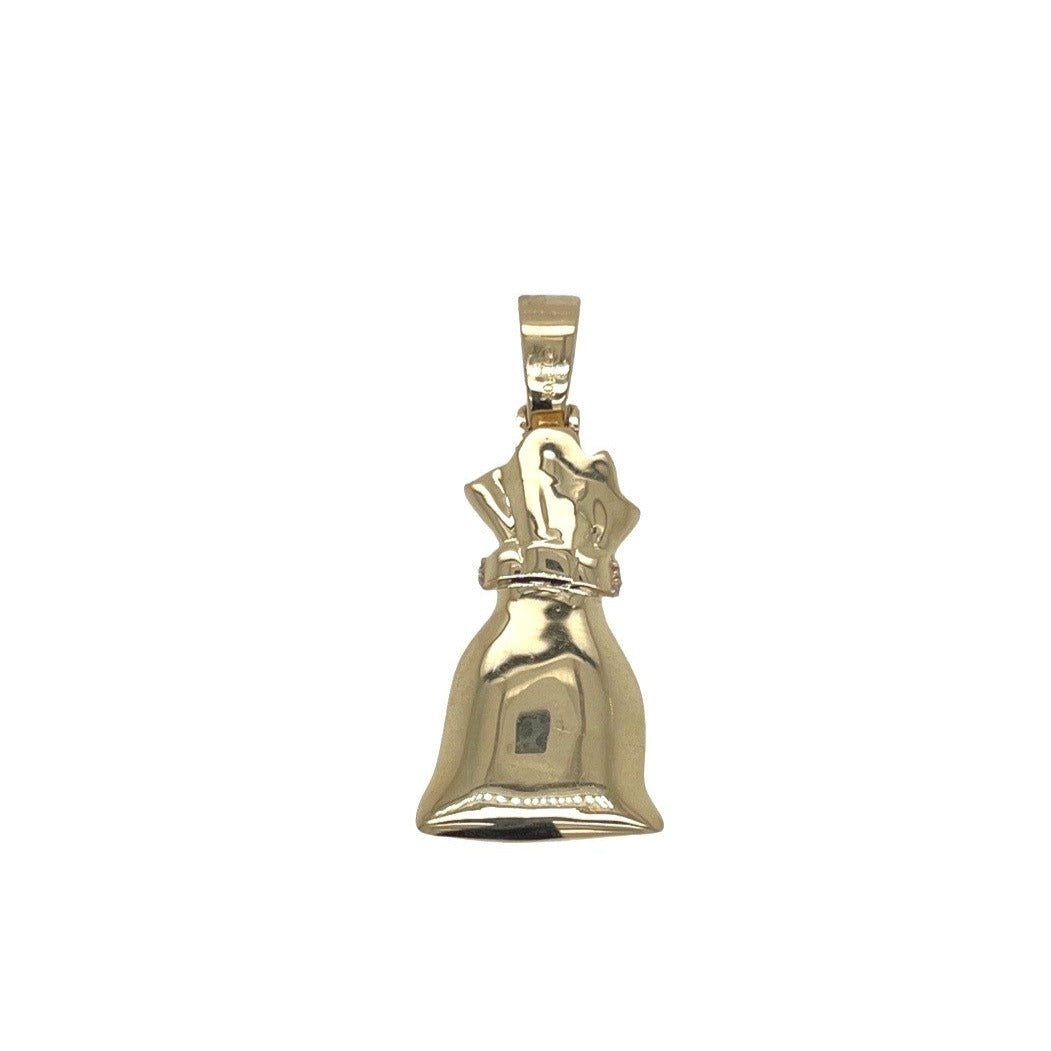 10K Yellow Gold Moneybag $ Sign Diamond Pendant 0.35 CT 1.3"