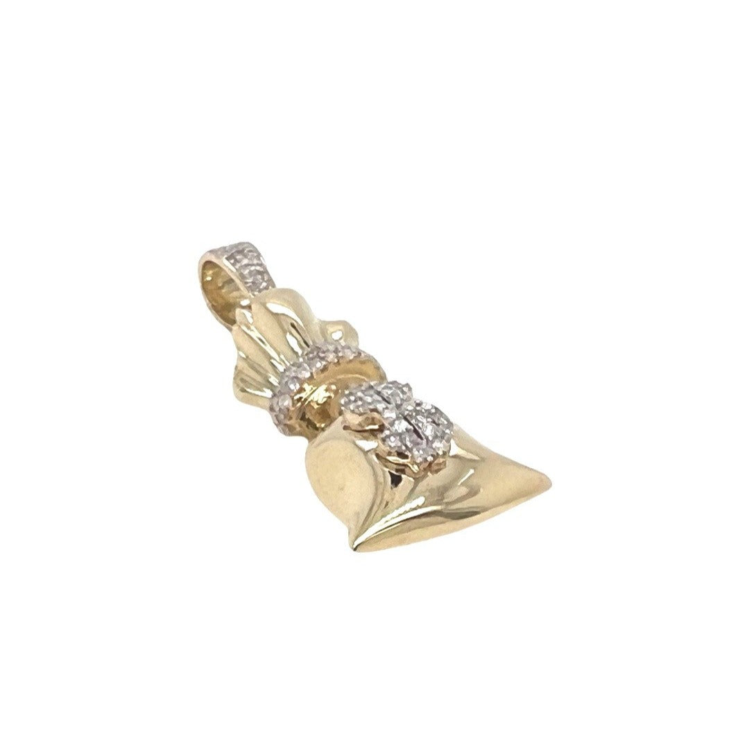 10K Yellow Gold Moneybag $ Sign Diamond Pendant 0.35 CT 1.3"