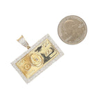 10K Yellow Gold Hundred Dollar $100 Bill Diamond Pendant 0.70 CT 1.35"