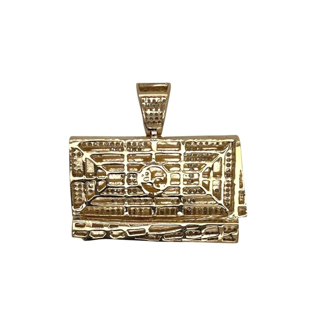10K Yellow Gold Hundred Dollar $100 Stack Diamond Pendant 1.15 CT 1.15"