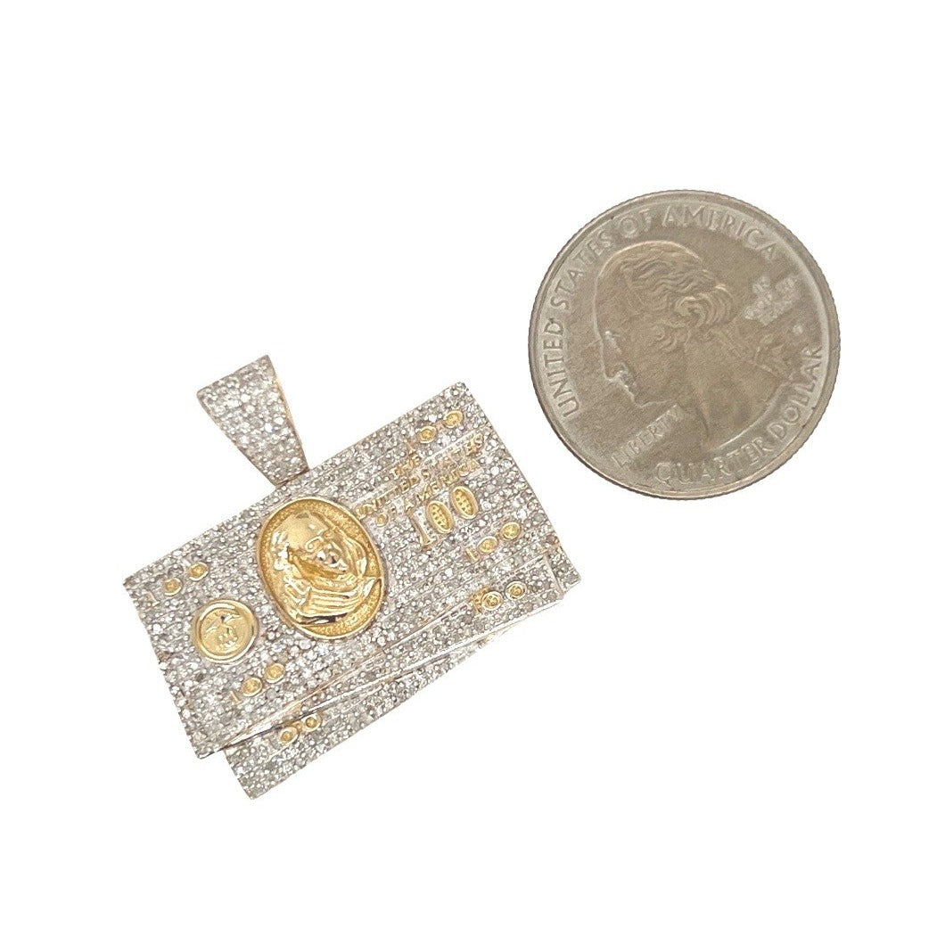 10K Yellow Gold Hundred Dollar $100 Stack Diamond Pendant 1.15 CT 1.15"
