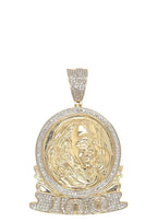 10K Yellow Gold Benjamin Franklin Head 100 Diamond Pendant 0.55 CT 1.75"