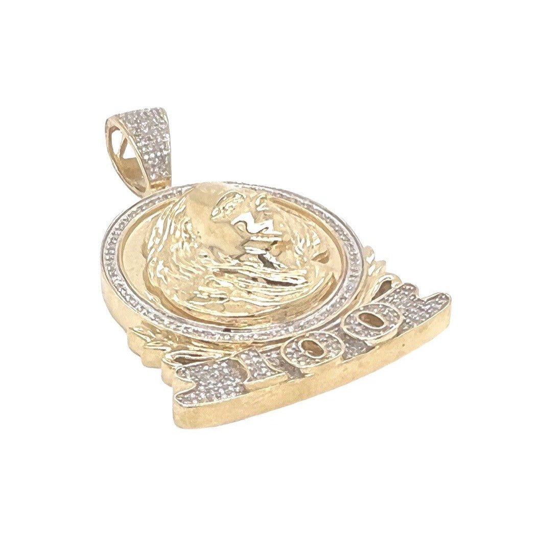 10K Yellow Gold Benjamin Franklin Head 100 Diamond Pendant 0.55 CT 1.75"