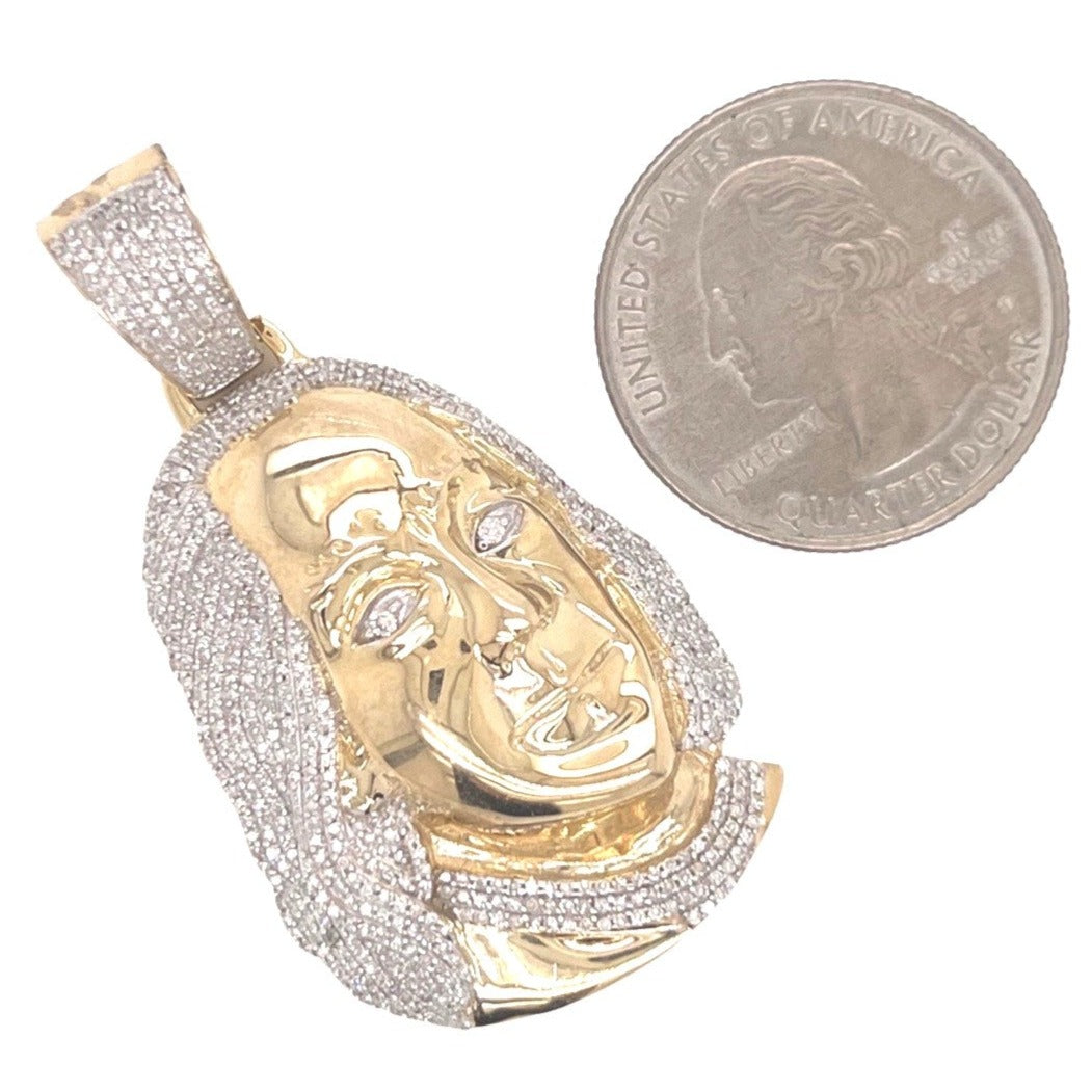 10K Yellow Gold Benjamin Franklin Head Diamond Pendant 1.15 CT 1.85"