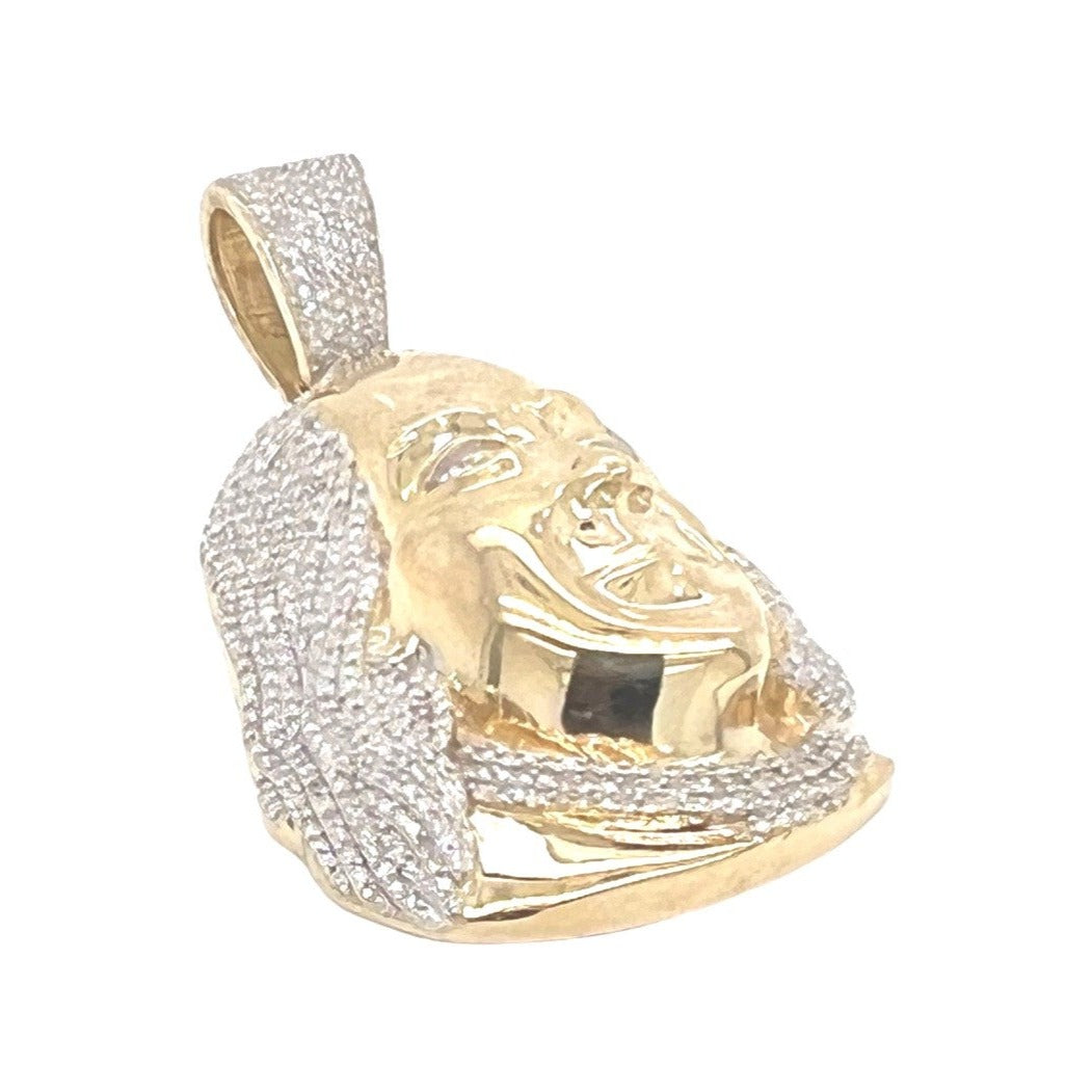 10K Yellow Gold Benjamin Franklin Head Diamond Pendant 1.15 CT 1.85"