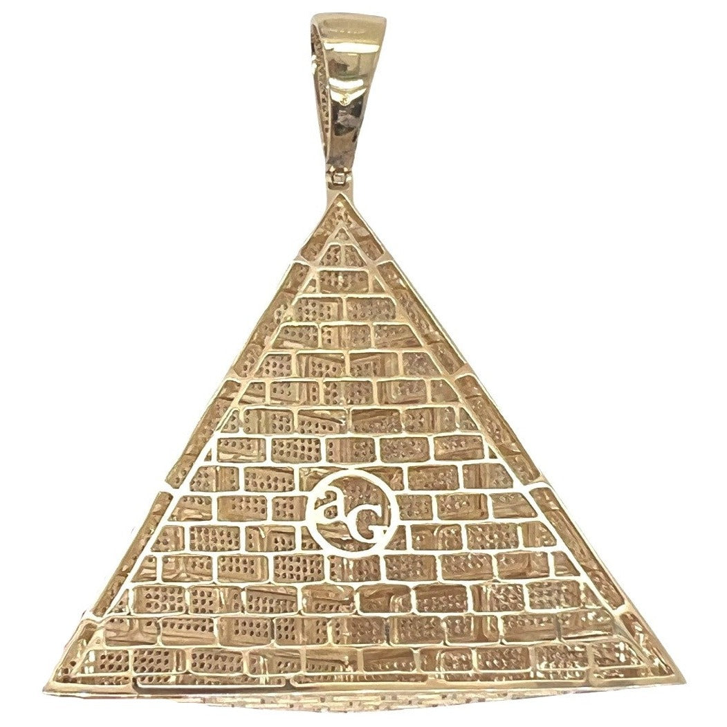 10K Yellow Gold Egyptian Pyramid Diamond Pendant 3.0 CT 2.75"