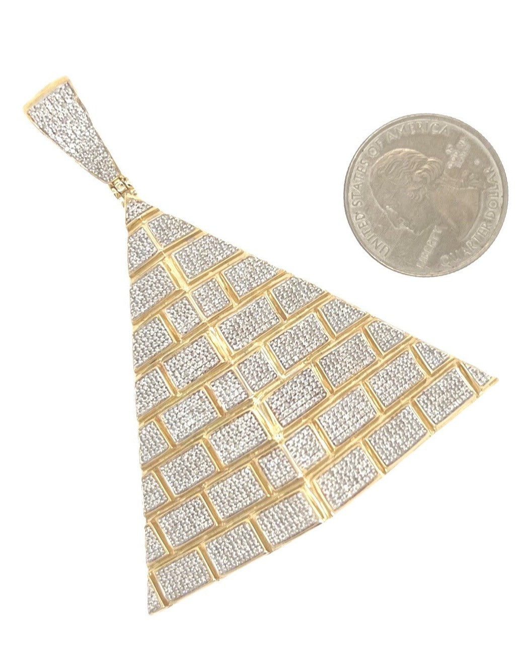 10K Yellow Gold Egyptian Pyramid Diamond Pendant 3.0 CT 2.75"