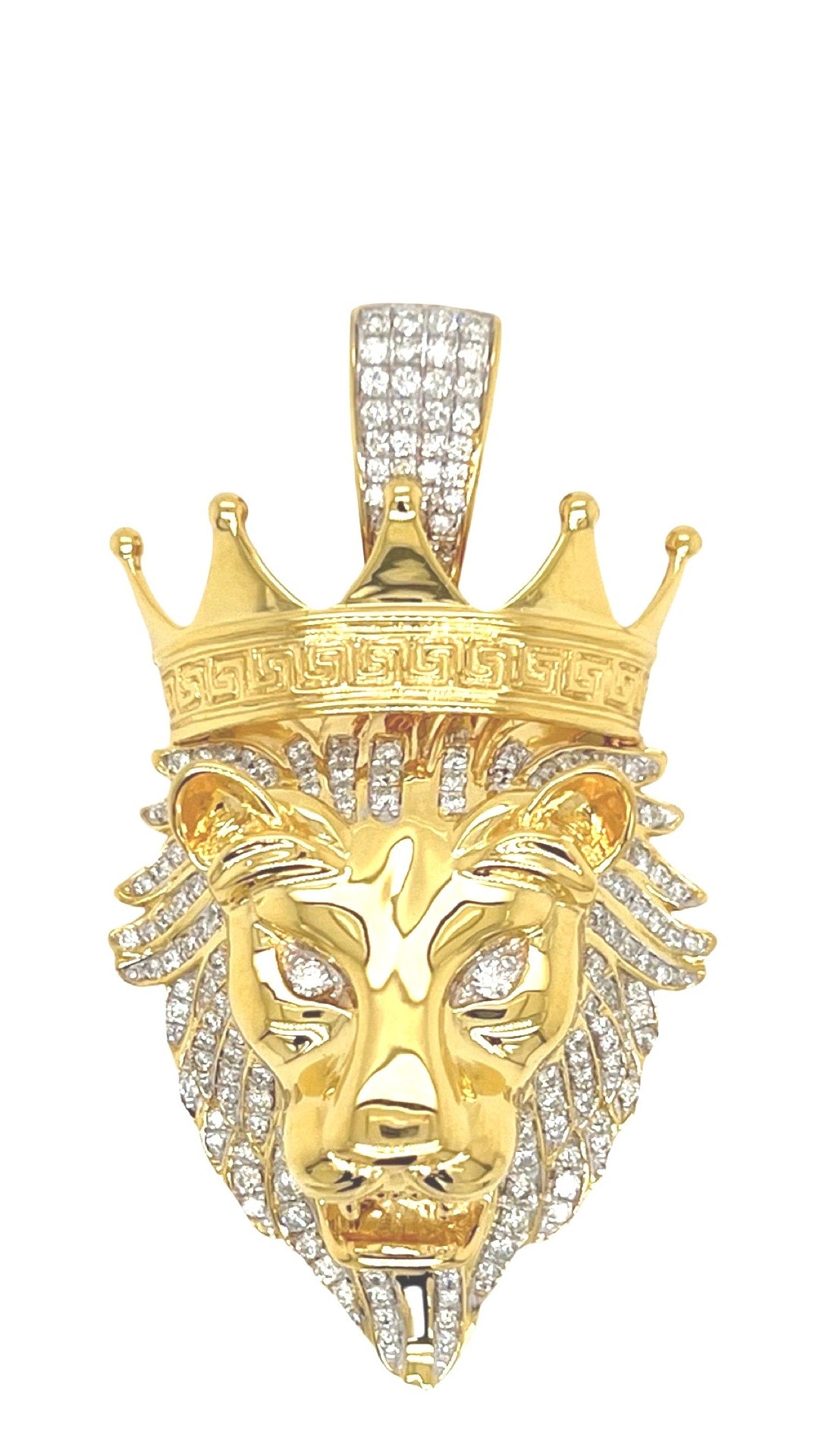 10K Yellow Gold Lion Crown Head VS Diamond Pendant 1.25 CT 2"