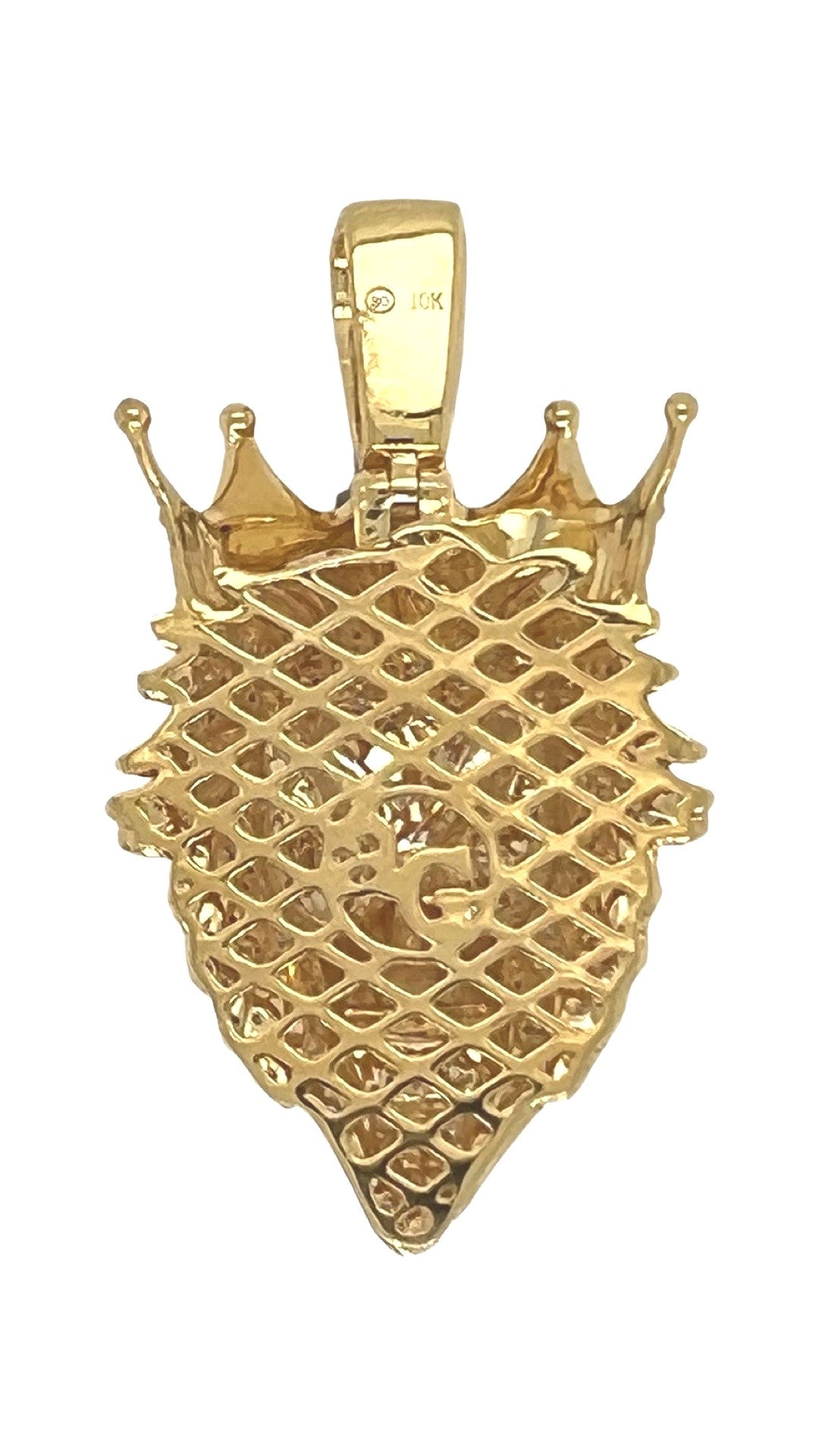10K Yellow Gold Lion Crown Head VS Diamond Pendant 1.25 CT 2"