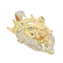 Load image into Gallery viewer, 10K Yellow Gold Lion Crown Head VS Diamond Pendant 1.25 CT 2&quot;
