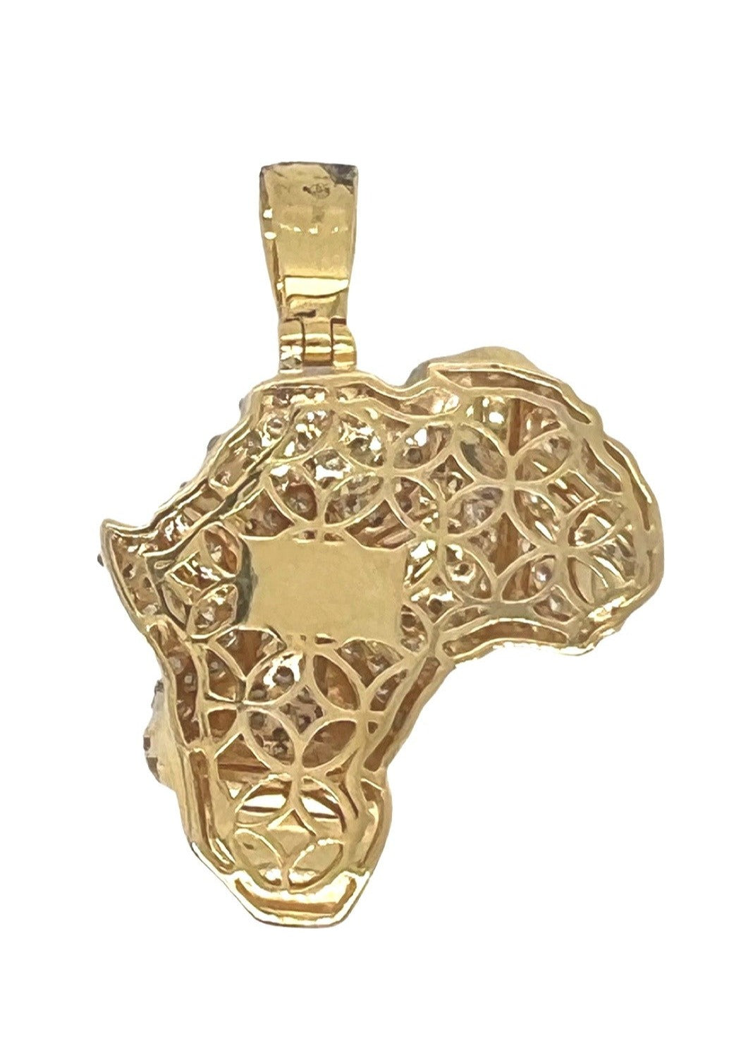 10K Yellow Gold Africa Map Lion Head VS Diamond Pendant 3.5 CT 1.75"