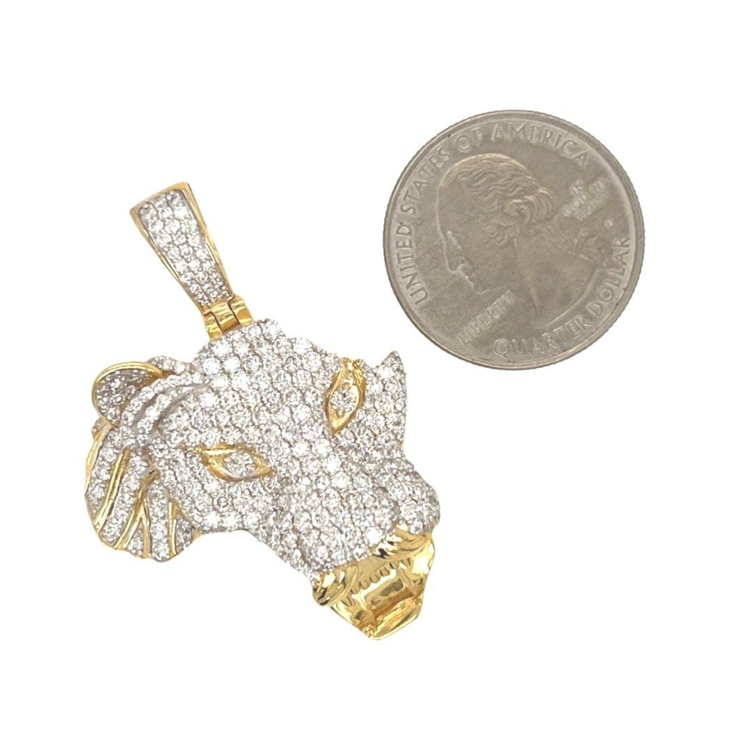 10K Yellow Gold Africa Map Lion Head VS Diamond Pendant 3.5 CT 1.75"