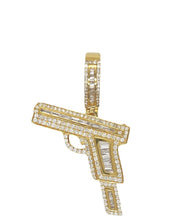 Load image into Gallery viewer, 10K Yellow Gold Gun VS Baguette Diamond Pendant 1.75 CT 1.85&quot;
