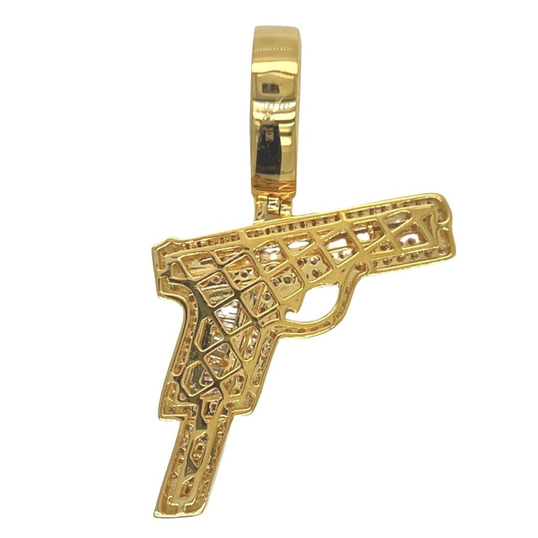 10K Yellow Gold Gun VS Baguette Diamond Pendant 1.75 CT 1.85"