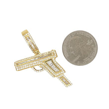 Load image into Gallery viewer, 10K Yellow Gold Gun VS Baguette Diamond Pendant 1.75 CT 1.85&quot;
