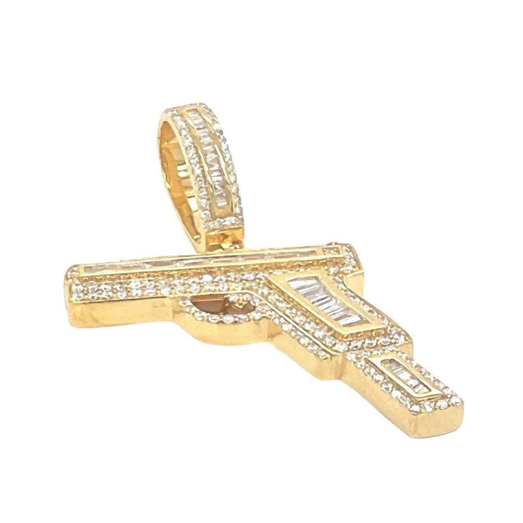 10K Yellow Gold Gun VS Baguette Diamond Pendant 1.75 CT 1.85"