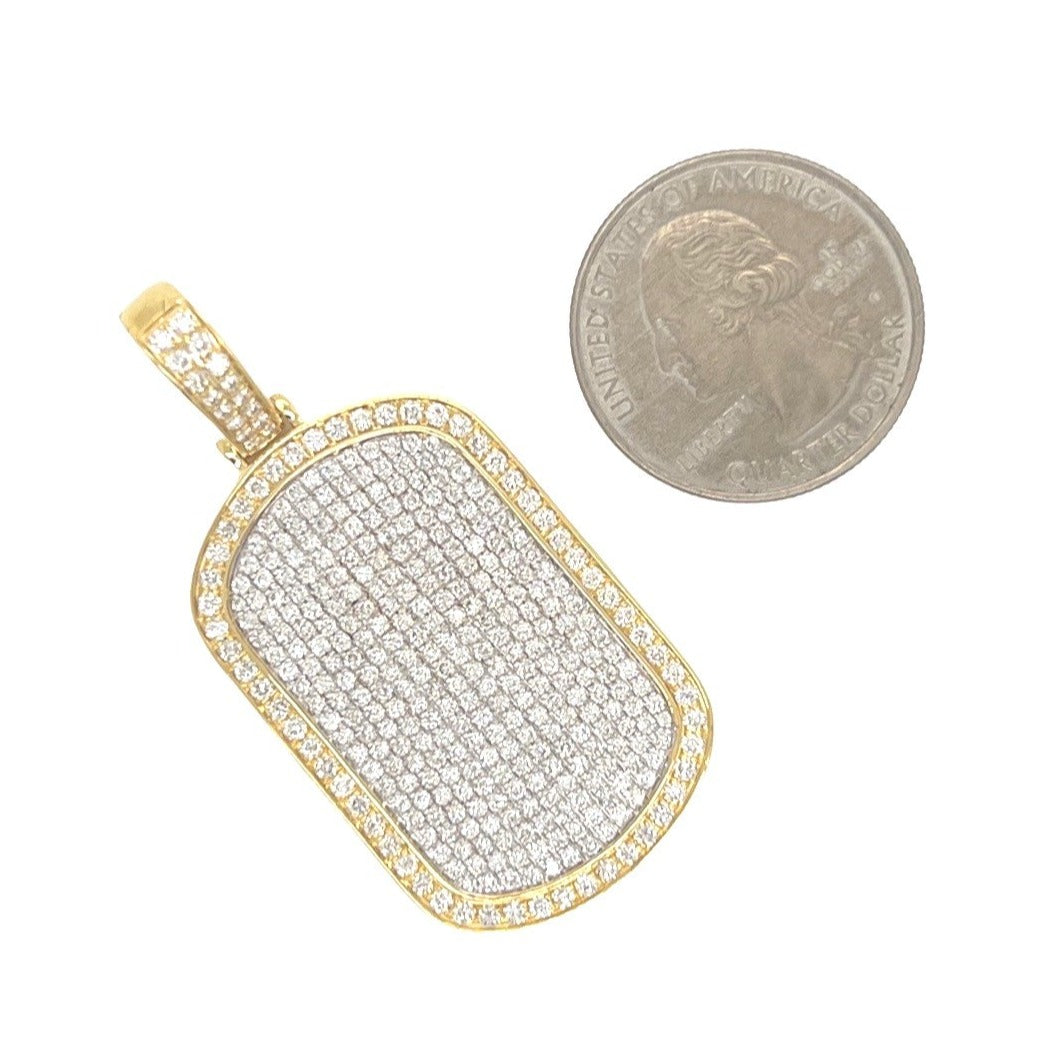 10K Yellow Gold Dog Tag Iced VS Diamond Pendant 3.5 CT 2"