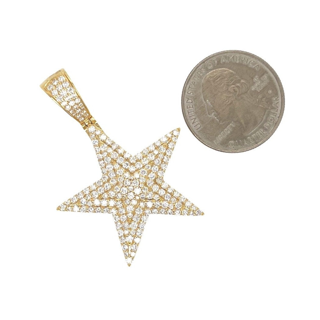 14K Yellow Gold 3D Super Star VS Diamond Pendant 2.65 CT 1.8"
